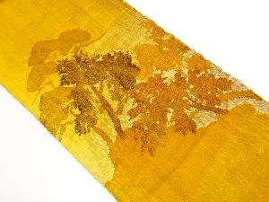 手織り真綿紬木々風景模様織出し名古屋帯